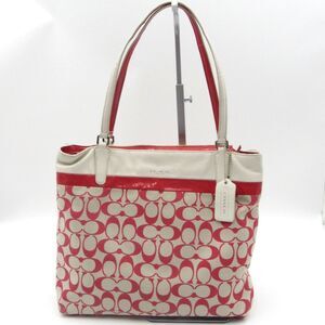 EUC Coach Signature Stripe Tote Bag Style 29426 – Khaki/Red